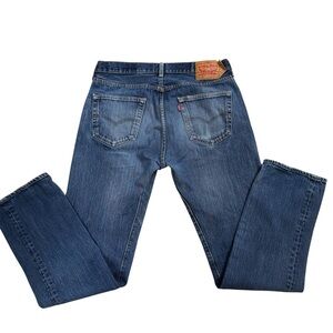 Classic 501 Levi's Men's Dark Blue Straight-Leg Denim Jeans Buttun Up Y2K